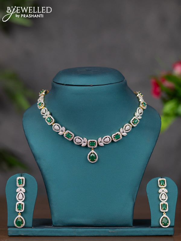 Zircon necklace with emerald and cz stones in gold finish
