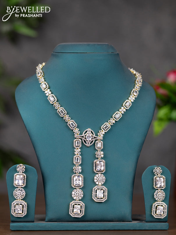 Zircon necklace floral design with cz stones in gold finish