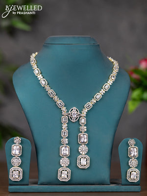 Zircon necklace floral design with cz stones in gold finish