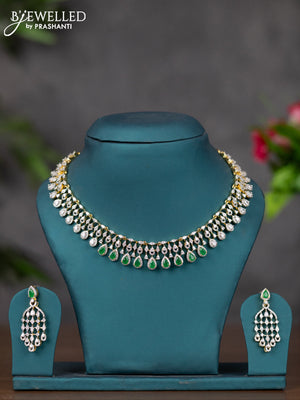 Zircon necklace with emerald and cz stones in gold finish