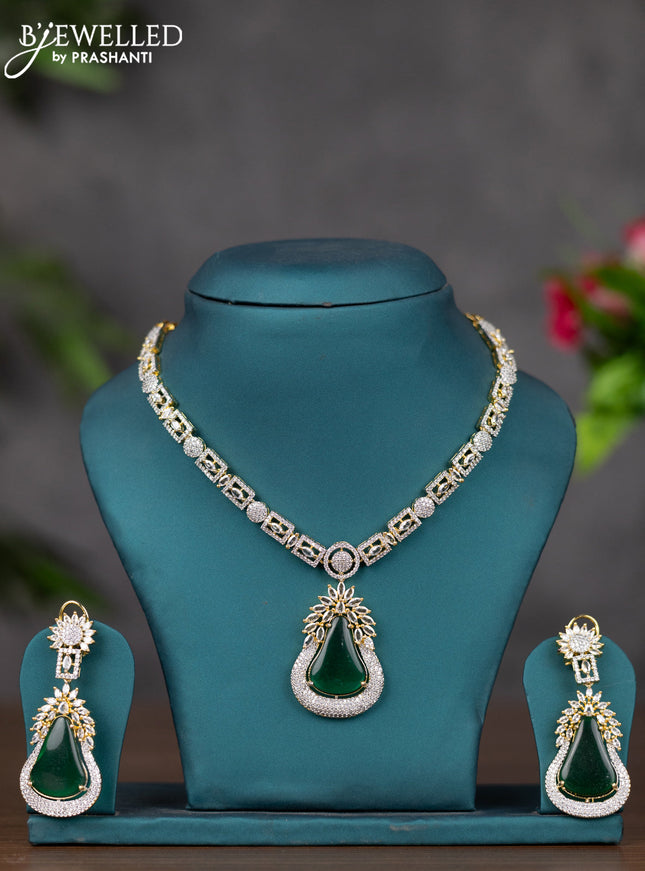 Zircon necklace with emerald and cz stones in gold finish