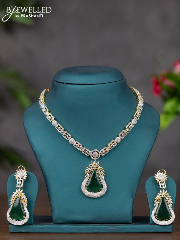 Zircon necklace with emerald and cz stones in gold finish