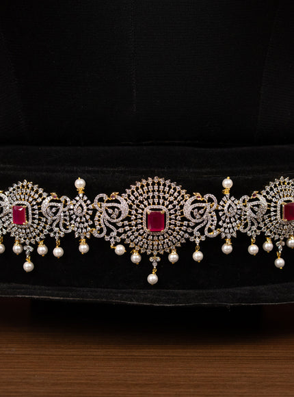 Zircon bridal set detachable pendant with ruby & cz stones and pearl hangings