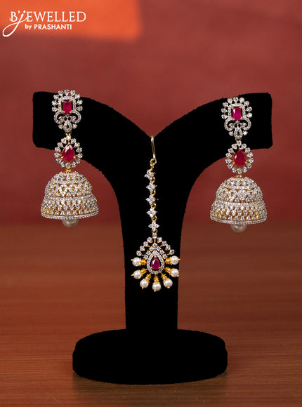 Zircon bridal set detachable pendant with ruby & cz stones and pearl hangings
