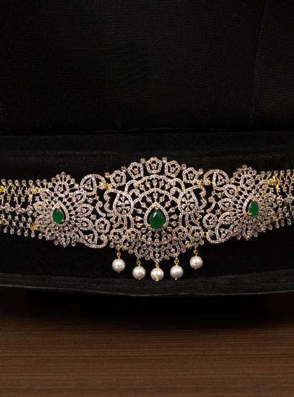 Zircon bridal set detachable pendant with emerald & cz stones and pearl hangings