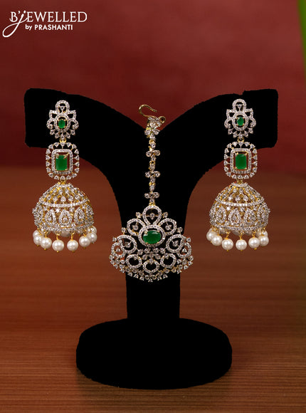 Zircon bridal set detachable pendant with emerald & cz stones and pearl hangings