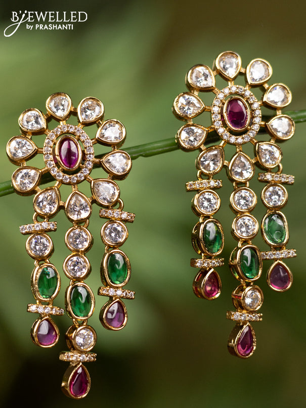 Antique earrings with kemp & kundan and cz stones