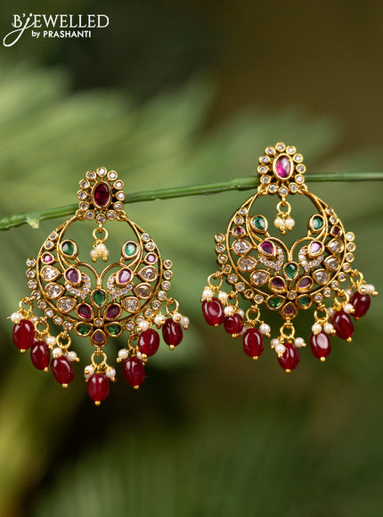 Antique earrings with kemp & cz stones and pearl & pink beads hangings