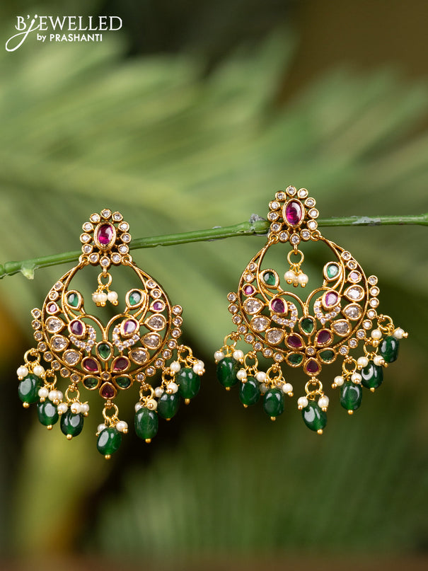 Antique earrings with kemp & cz stones and pearl & green beads hangings