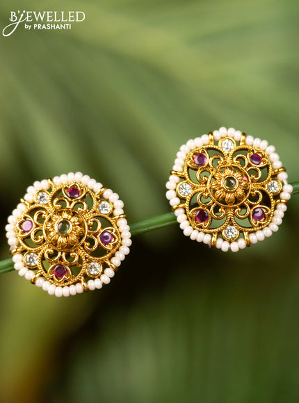 Antique earrings with kemp & cz stones and pearls
