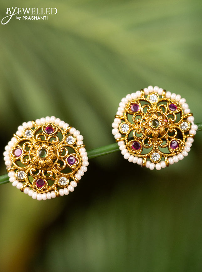 Antique earrings with kemp & cz stones and pearls