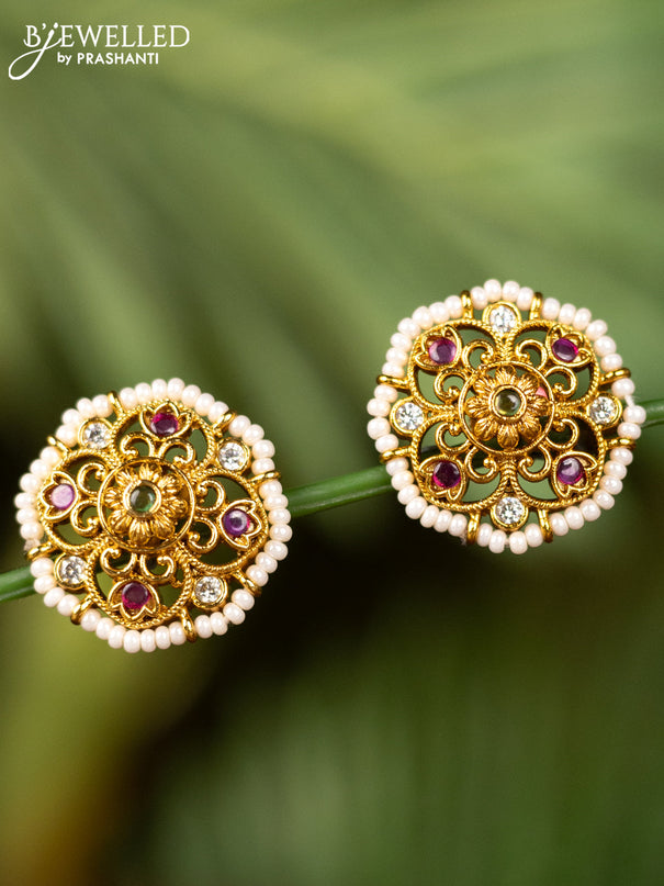 Antique earrings with kemp & cz stones and pearls