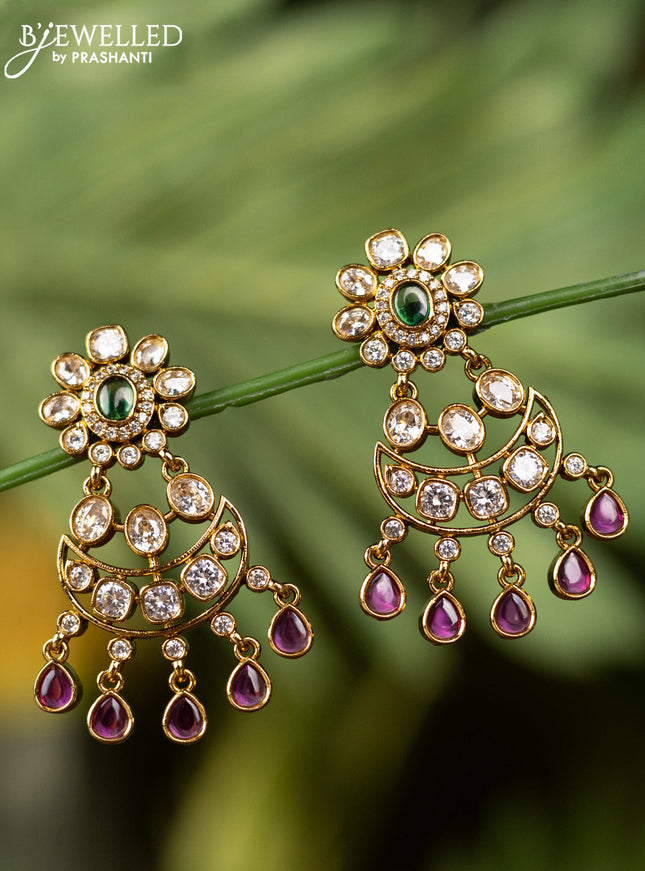 Antique earrings with kemp & kundan and cz stones