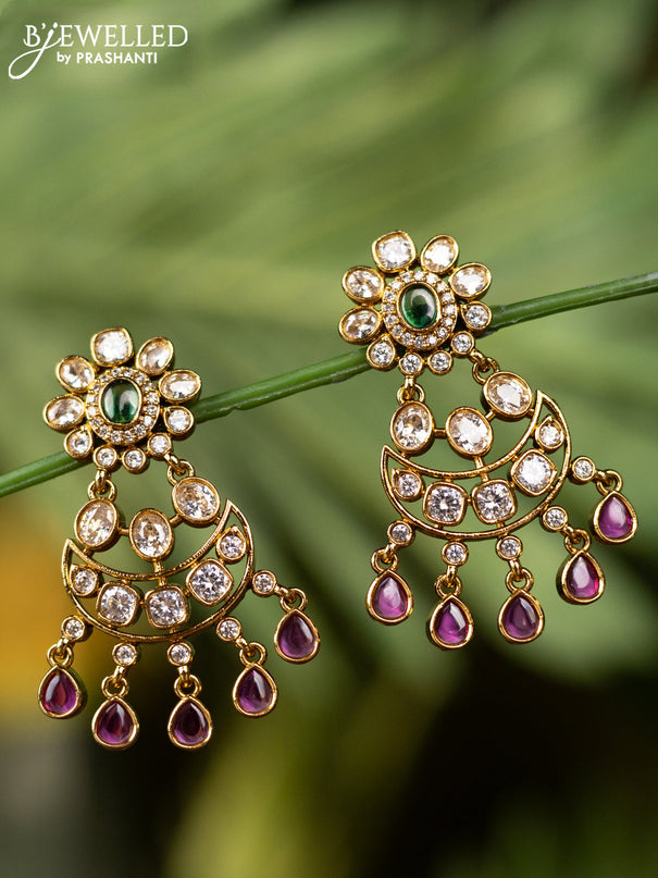 Antique earrings with kemp & kundan and cz stones