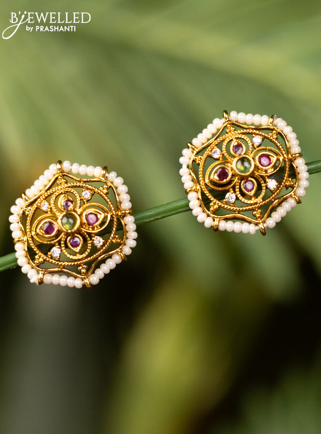 Antique earrings with kemp & cz stones and pearls