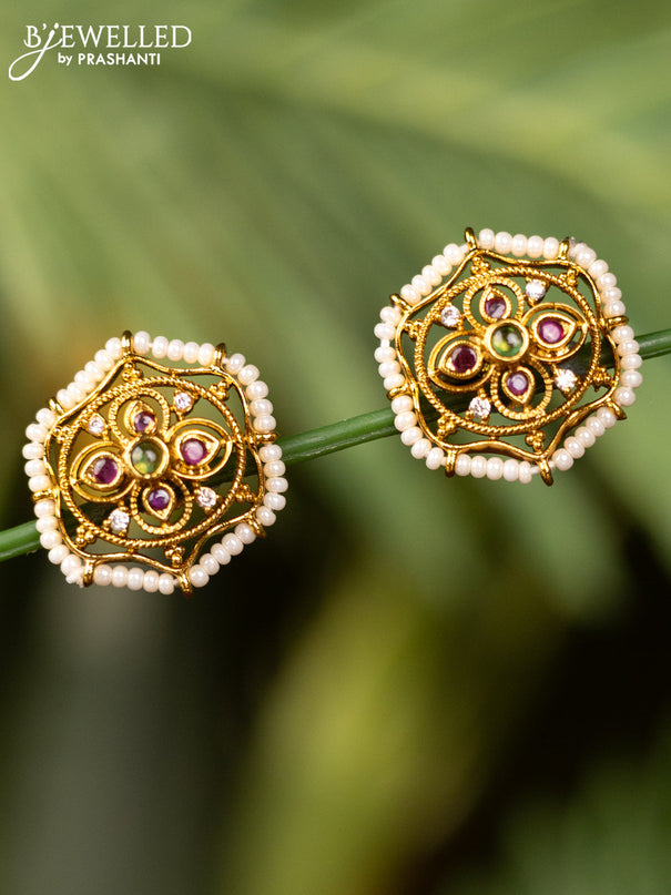 Antique earrings with kemp & cz stones and pearls