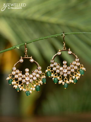 Antique reversible hanging type earrings with kemp & kundan stones and pearl & mint green beads hangings