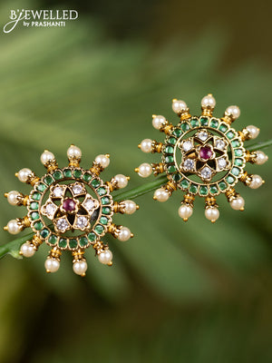 Antique earrings with kemp & cz stones and pearls