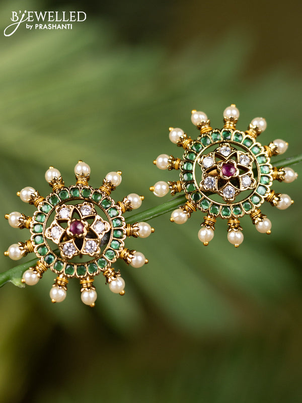 Antique earrings with kemp & cz stones and pearls