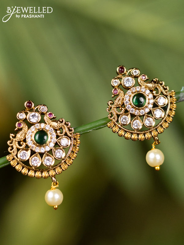 Antique earrings with kemp & cz stones and pearl hanging