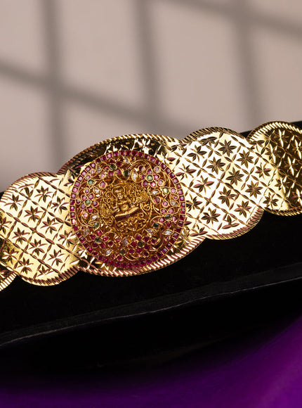 Antique self embossed hip belt with lakshmi design and kemp and cz stones