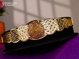 Antique self embossed hip belt with lakshmi design and kemp and cz stones