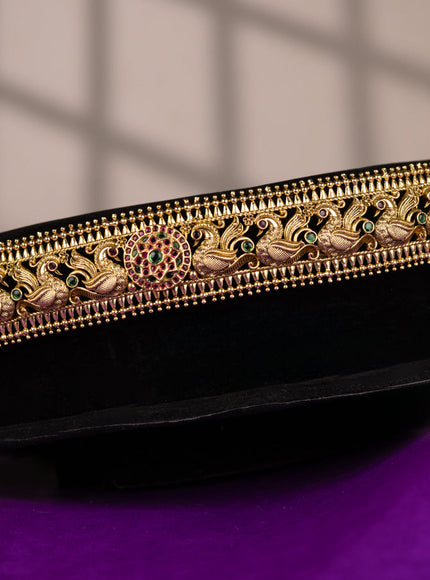 Antique self embossed hip belt with peacock design and kemp stones