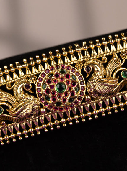 Antique self embossed hip belt with peacock design and kemp stones