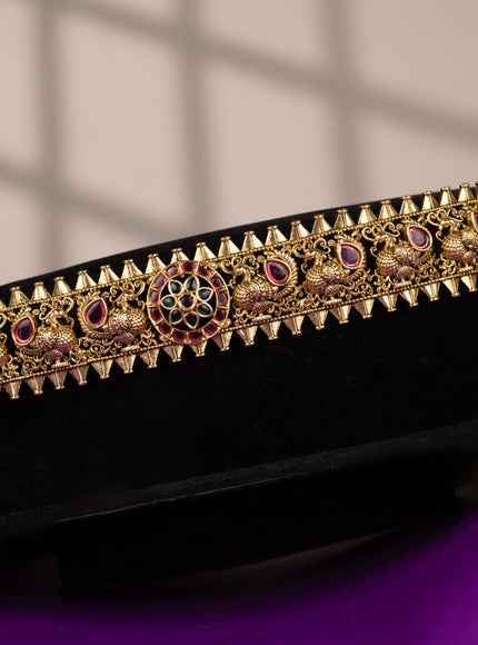 Antique self embossed hip belt peacock design with kemp stones
