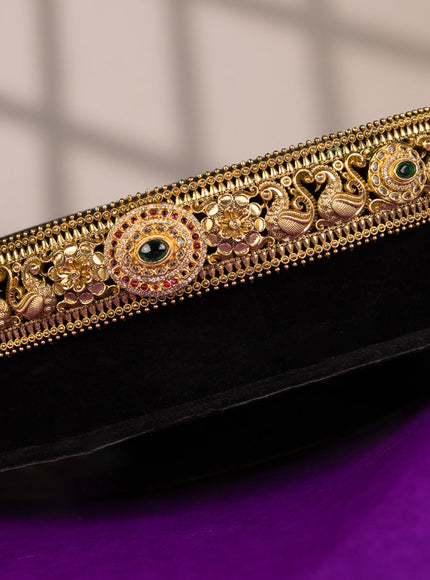 Antique self embossed hip belt peacock design with kemp & cz stones