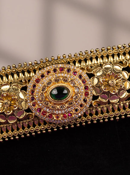 Antique self embossed hip belt peacock design with kemp & cz stones