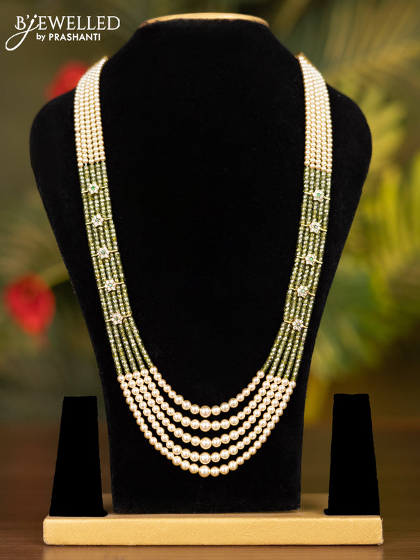 Beaded multilayer mehendi green necklace with emerald & cz stones side pendant without earrings