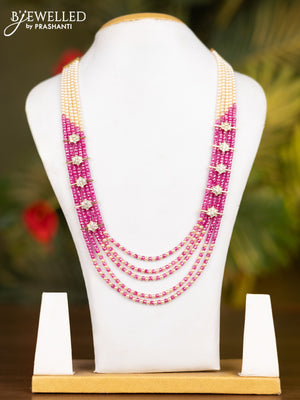 Beaded multilayer pink necklace with cz stones side pendant without earrings