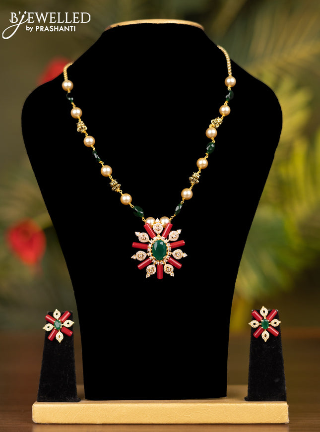 Beaded green necklace with emerald and cz stones