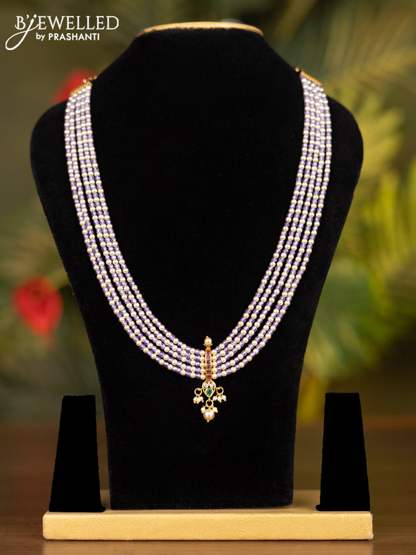 Beaded multilayer lavender necklace with kemp & cz stones and pearl hangings without earrings