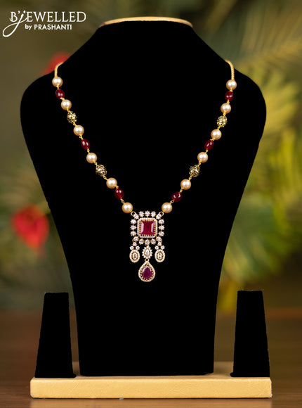 Beaded maroon necklace with ruby and cz stones without earrings