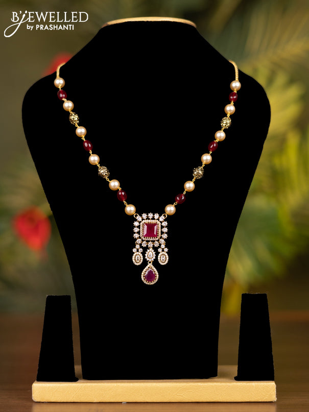 Beaded maroon necklace with ruby and cz stones without earrings