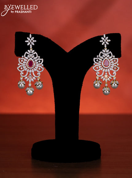 Zircon haaram detachable pendant with ruby & cz stones and pearl hangings in gold finish