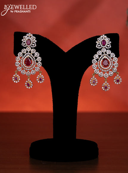 Zircon haaram detachable pendant with ruby & cz stones and pearl hangings in gold finish
