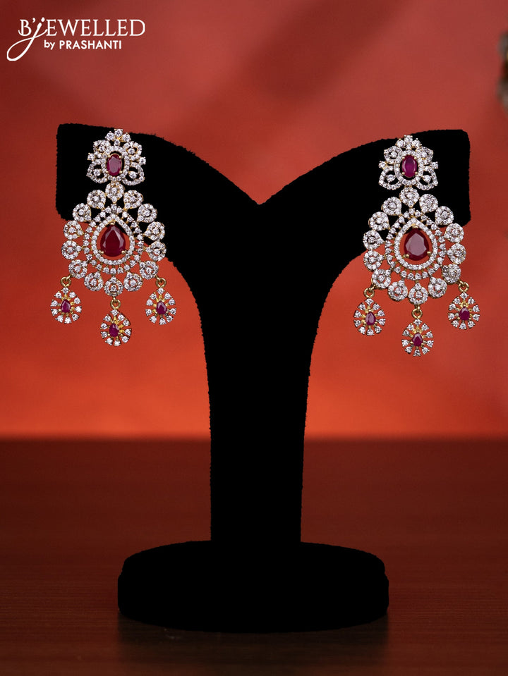 Zircon haaram detachable pendant with ruby & cz stones and pearl hangings in gold finish
