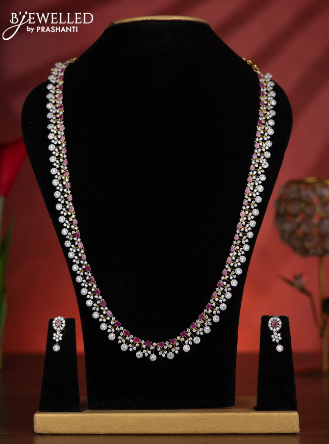 Zircon haaram with ruby and cz stones in gold finish