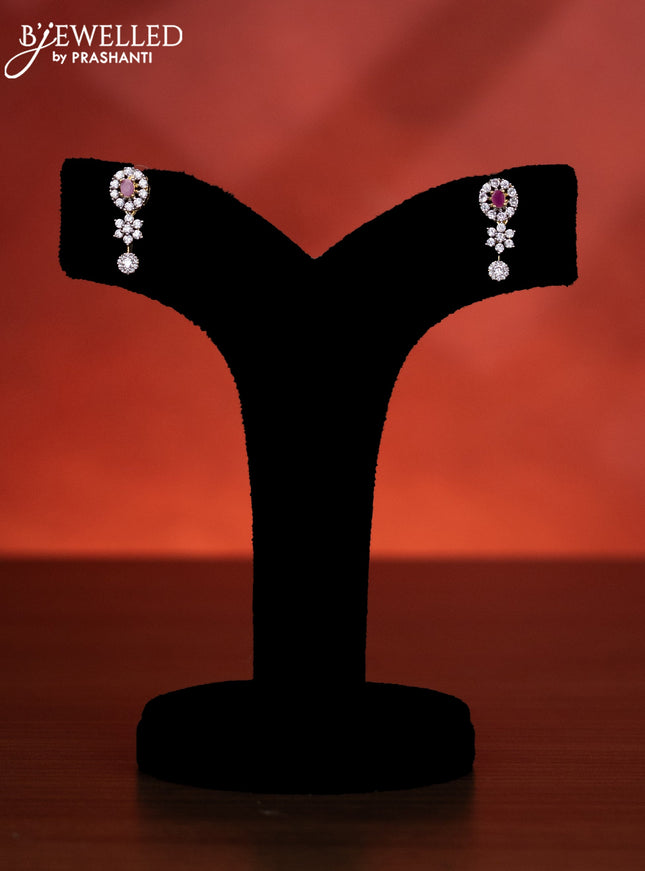 Zircon haaram with ruby and cz stones in gold finish