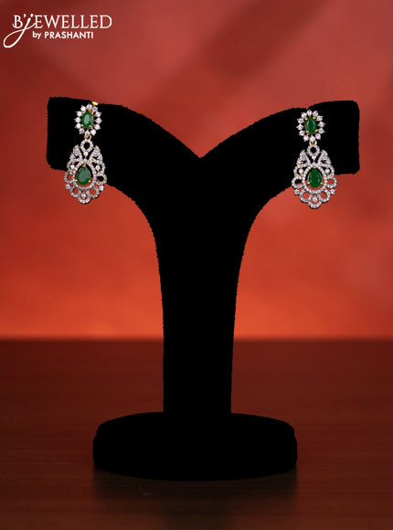 Zircon haaram with emerald & cz stones and pearl hangings in gold finish