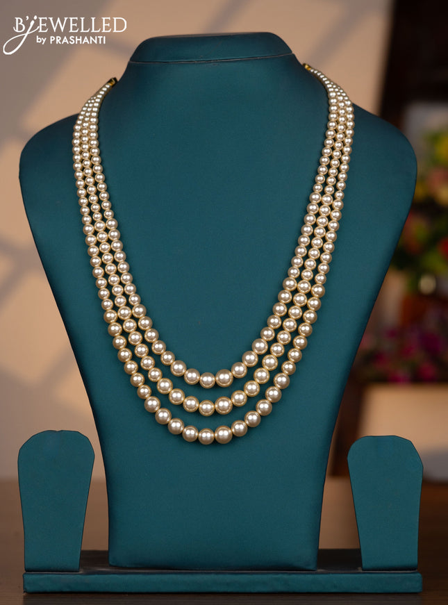 Pearl necklace with triple layer and cz stones