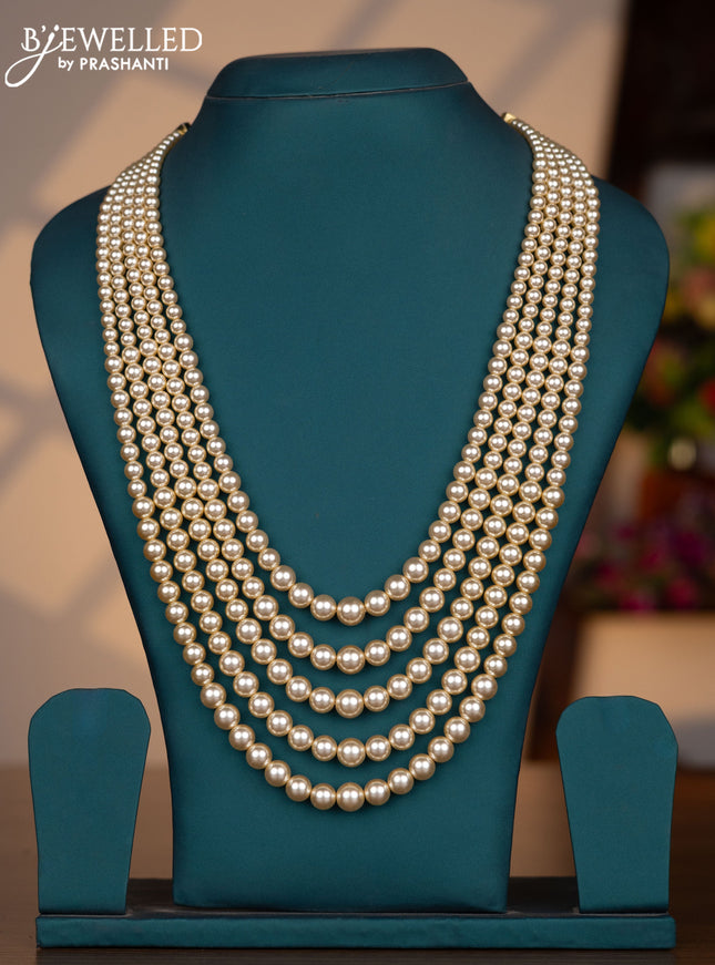 Pearl necklace with multilayer and cz stones
