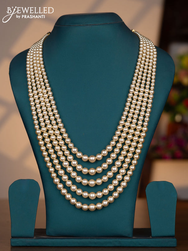 Pearl necklace with multilayer and cz stones