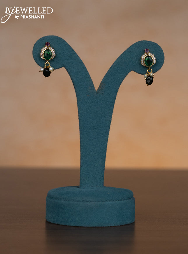 Invisible chain with multicolour & cz stones and pearl & green beads hangings