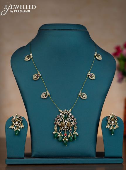 Invisible chain elephant design with multicolour & cz stones and pearl & green beads hangings