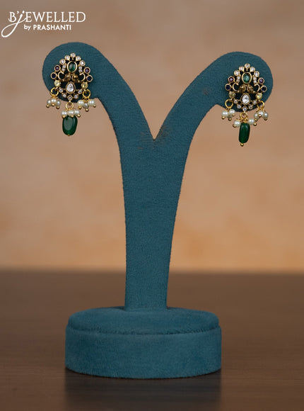 Invisible chain elephant design with multicolour & cz stones and pearl & green beads hangings