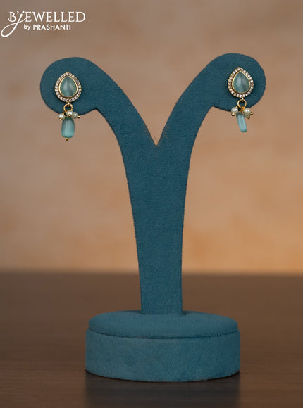 Invisible chain floral design with mint green & kundan cz stones and pearl hangings